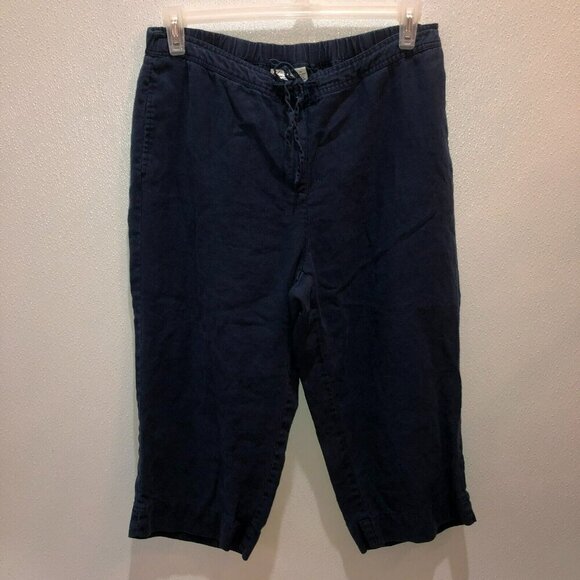 Kim Rogers Womens Size 14 Navy Linen Capri Pull On Drawstring Cropped Pants - Picture 5 of 9